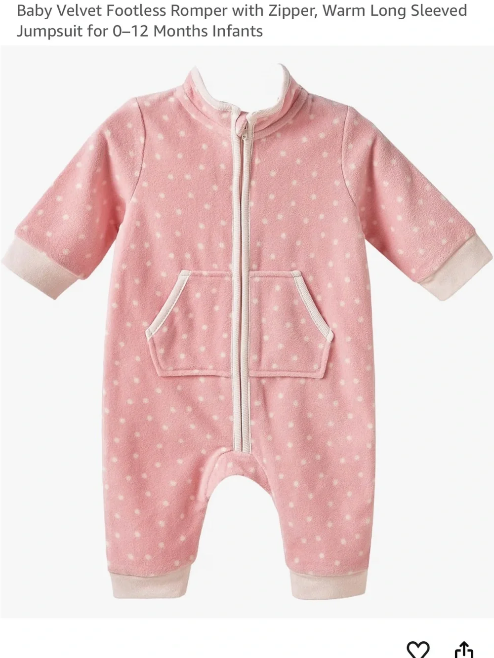 Cozy Pink Polka Dot Velvet Footless Romper with Front Zipper